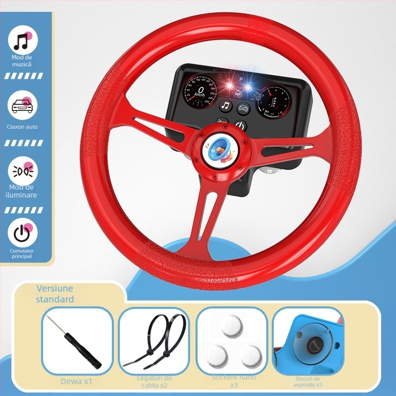 Volan de jucărie cu lumini pentru copii - simulare de conducere cu muzică/voce, plastic, alimentare cu baterii, memorie până la 1 GB, vârsta 4-6 ani