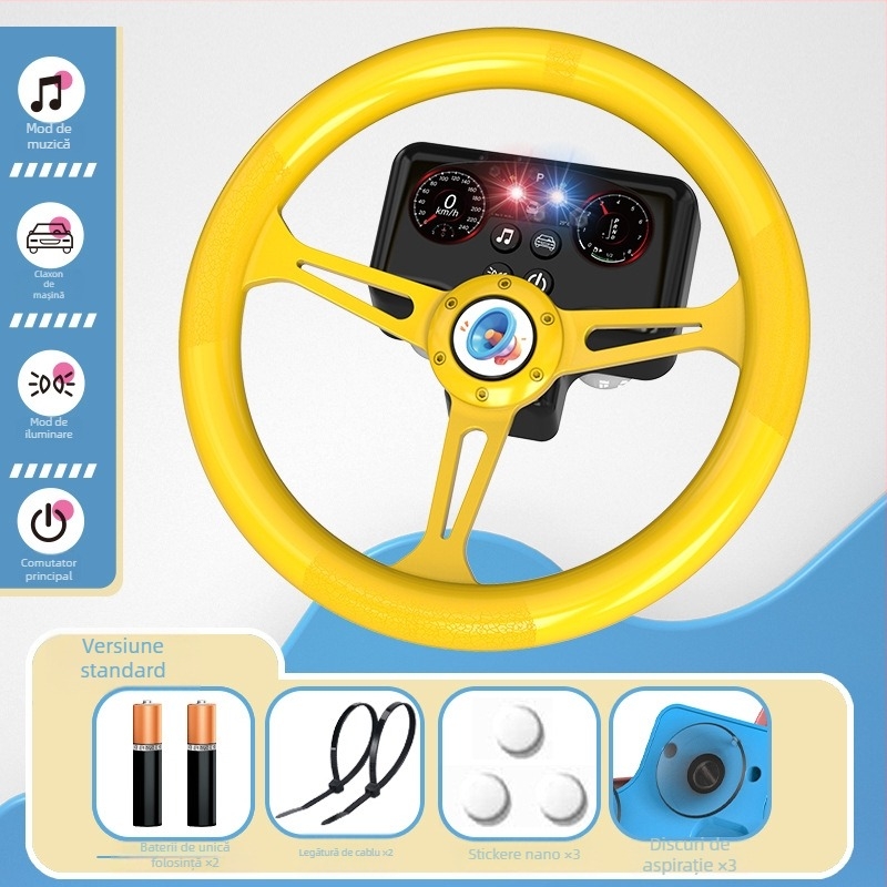 Volan de jucărie cu lumini pentru copii - simulare de conducere cu muzică/voce, plastic, alimentare cu baterii, memorie până la 1 GB, vârsta 4-6 ani