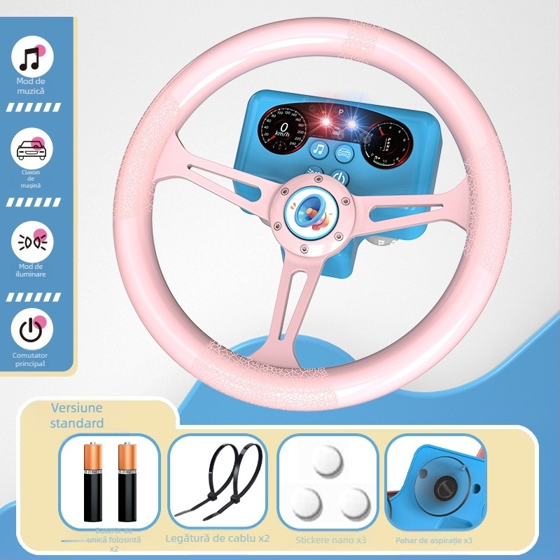 Volan de jucărie cu lumini pentru copii - simulare de conducere cu muzică/voce, plastic, alimentare cu baterii, memorie până la 1 GB, vârsta 4-6 ani