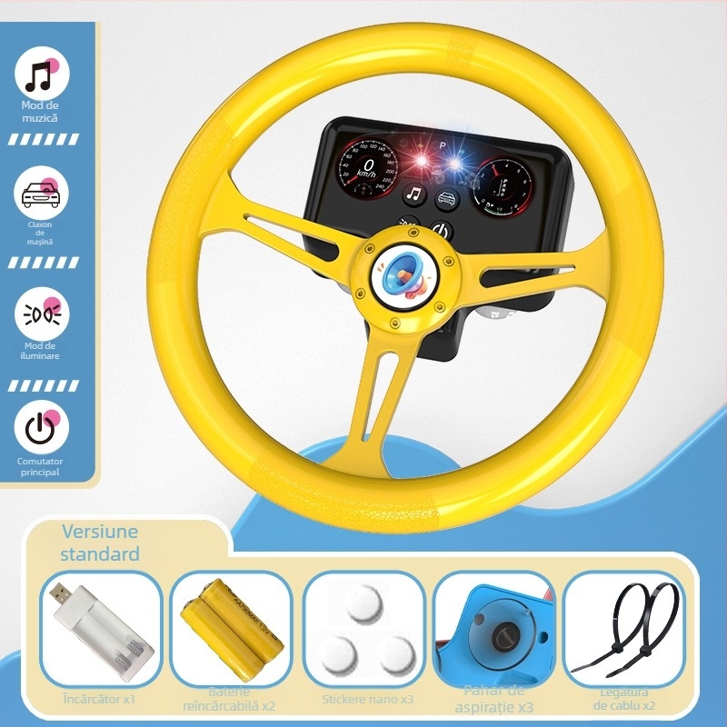 Volan de jucărie cu lumini pentru copii - simulare de conducere cu muzică/voce, plastic, alimentare cu baterii, memorie până la 1 GB, vârsta 4-6 ani