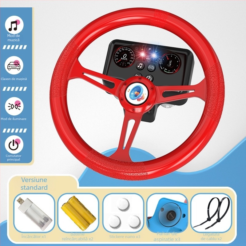 Volan de jucărie cu lumini pentru copii - simulare de conducere cu muzică/voce, plastic, alimentare cu baterii, memorie până la 1 GB, vârsta 4-6 ani