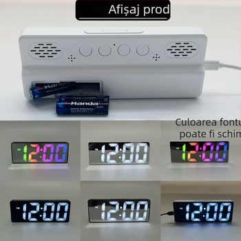 Ceas deșteptător pentru sufragerie cu afișaj LED, termometru, calendar, lumină de noapte și funcționare silențioasă