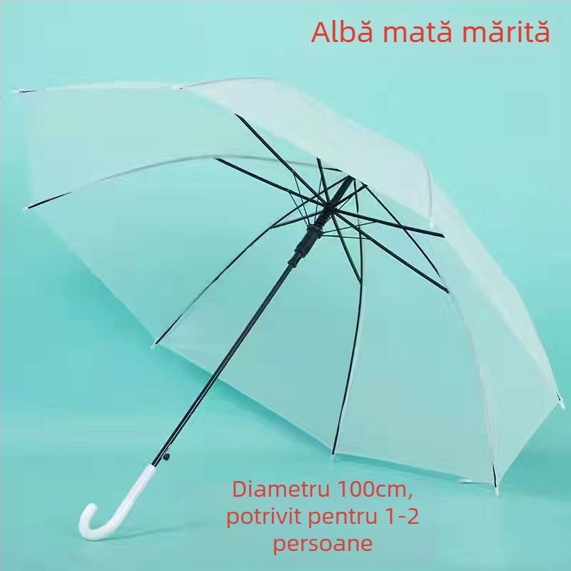 Ombrelă transparentă cu imprimeu animat cartoon, mâner lung, acoperire PVC, ramă din fier cu 8 brațe, ax din aliaj, deschidere semi-automată