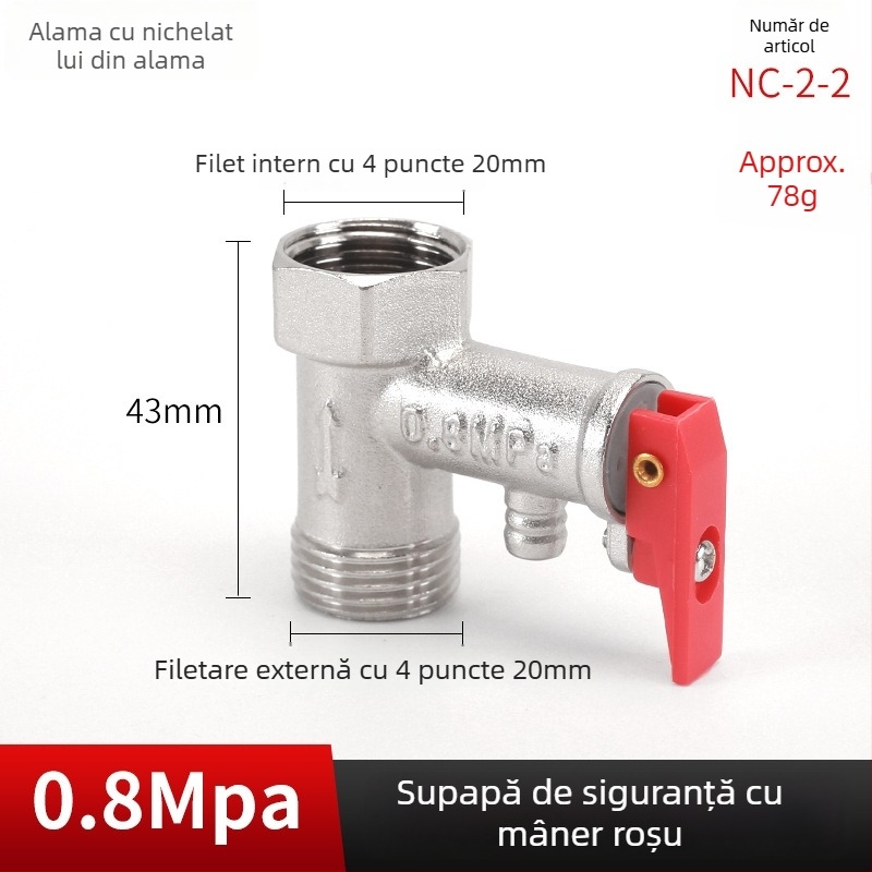 Valvă de siguranță pentru boilerul electric de apă — cupru, Hongying, eliberare presiune, design modern minimalist