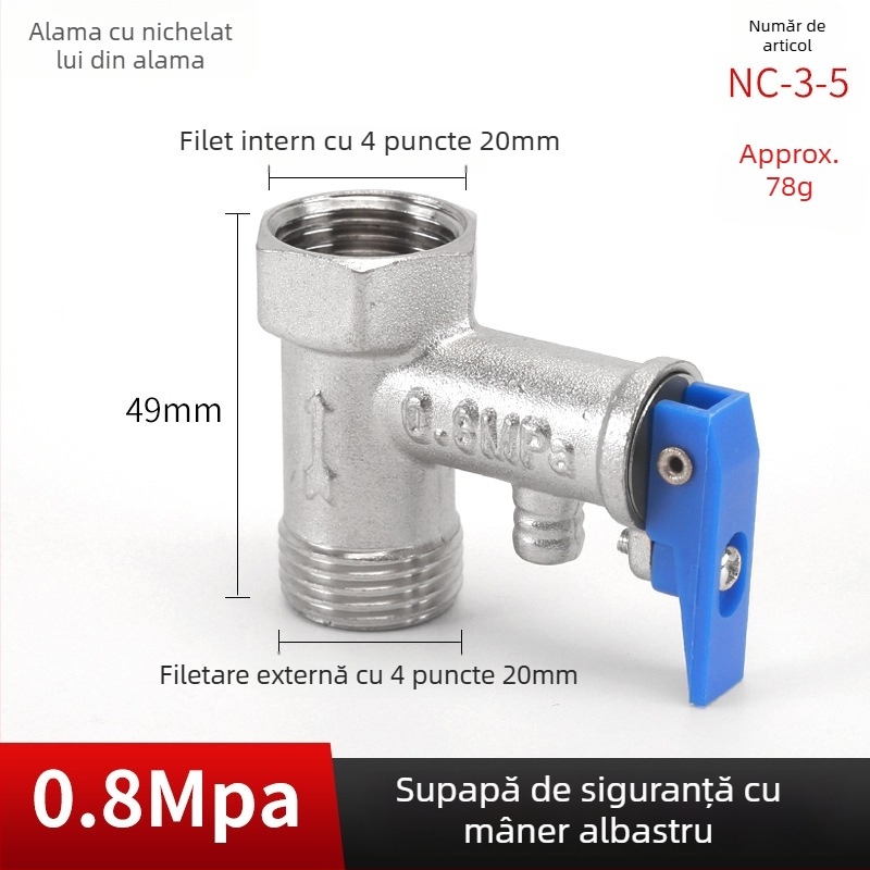 Valvă de siguranță pentru boilerul electric de apă — cupru, Hongying, eliberare presiune, design modern minimalist
