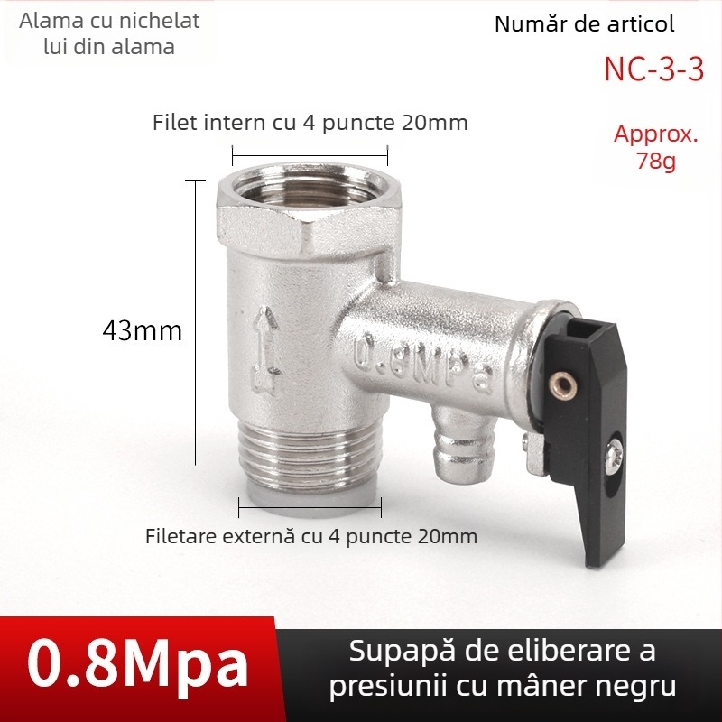 Valvă de siguranță pentru boilerul electric de apă — cupru, Hongying, eliberare presiune, design modern minimalist