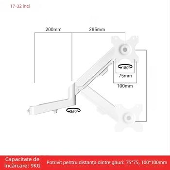 Suport pentru două monitoare cu braț extensibil plutitor (Material: oțel laminat la rece + aliaj de aluminiu; Compatibilitate: metal + plastic; Brand: Hillport; Model: suport pentru două monitoare)