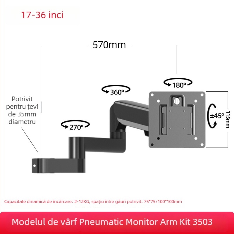 Suport pentru două monitoare cu braț extensibil plutitor (Material: oțel laminat la rece + aliaj de aluminiu; Compatibilitate: metal + plastic; Brand: Hillport; Model: suport pentru două monitoare)