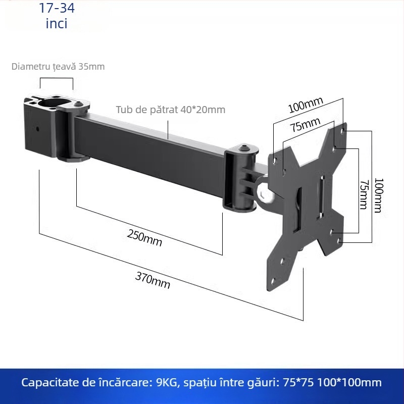 Suport pentru două monitoare cu braț extensibil plutitor (Material: oțel laminat la rece + aliaj de aluminiu; Compatibilitate: metal + plastic; Brand: Hillport; Model: suport pentru două monitoare)