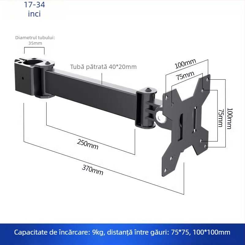 Suport pentru două monitoare cu braț extensibil plutitor (Material: oțel laminat la rece + aliaj de aluminiu; Compatibilitate: metal + plastic; Brand: Hillport; Model: suport pentru două monitoare)