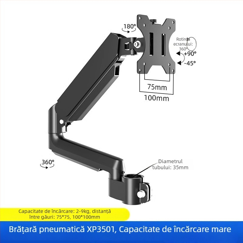 Suport pentru două monitoare cu braț extensibil plutitor (Material: oțel laminat la rece + aliaj de aluminiu; Compatibilitate: metal + plastic; Brand: Hillport; Model: suport pentru două monitoare)