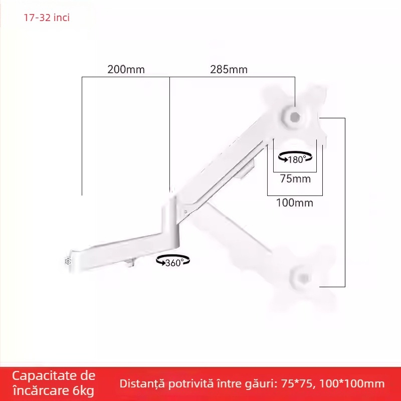 Suport pentru două monitoare cu braț extensibil plutitor (Material: oțel laminat la rece + aliaj de aluminiu; Compatibilitate: metal + plastic; Brand: Hillport; Model: suport pentru două monitoare)
