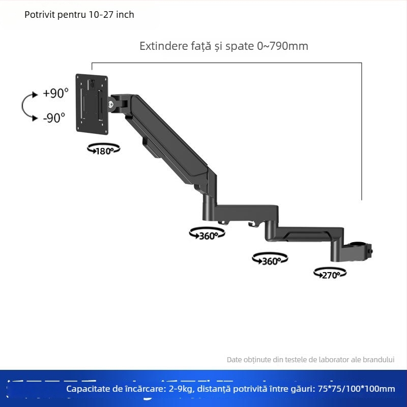 Suport pentru două monitoare cu braț extensibil plutitor (Material: oțel laminat la rece + aliaj de aluminiu; Compatibilitate: metal + plastic; Brand: Hillport; Model: suport pentru două monitoare)