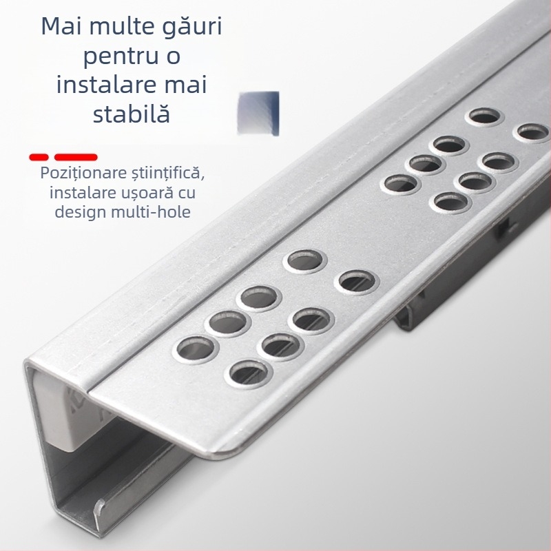 Ghidaj pentru sertar cu amortizor, model ascuns cu două secțiuni, construcție din oțel, stil modern minimalist