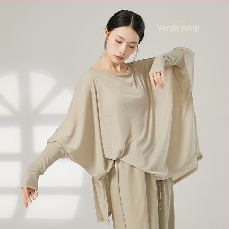 Îmbrăcăminte modernă de dans pentru femei, croială lejeră, top cu mâneci lungi, țesătură poliesterică