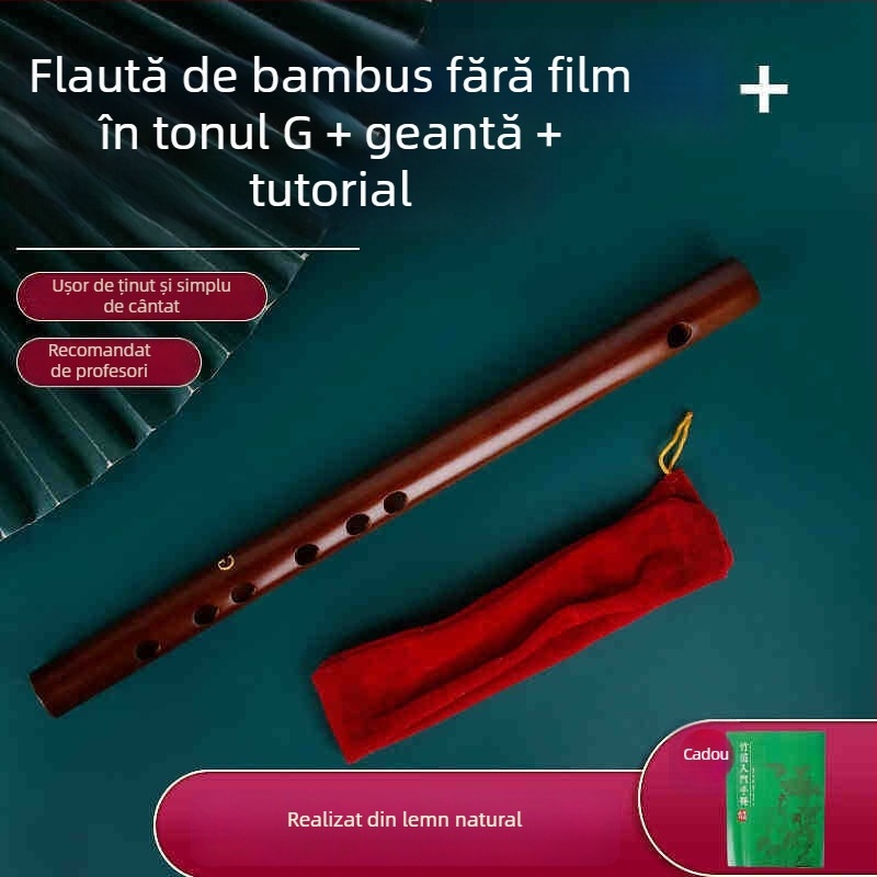 Flaută piccolo, corp din bambus, modelul 200, pentru începători, include husă din flanelă.