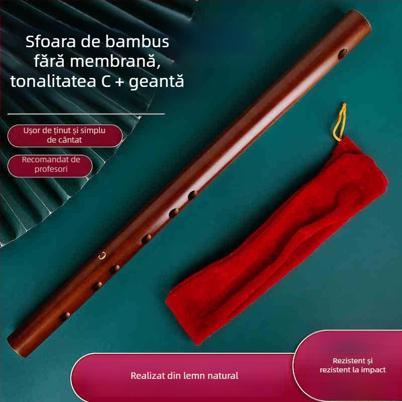 Flaută piccolo, corp din bambus, modelul 200, pentru începători, include husă din flanelă.