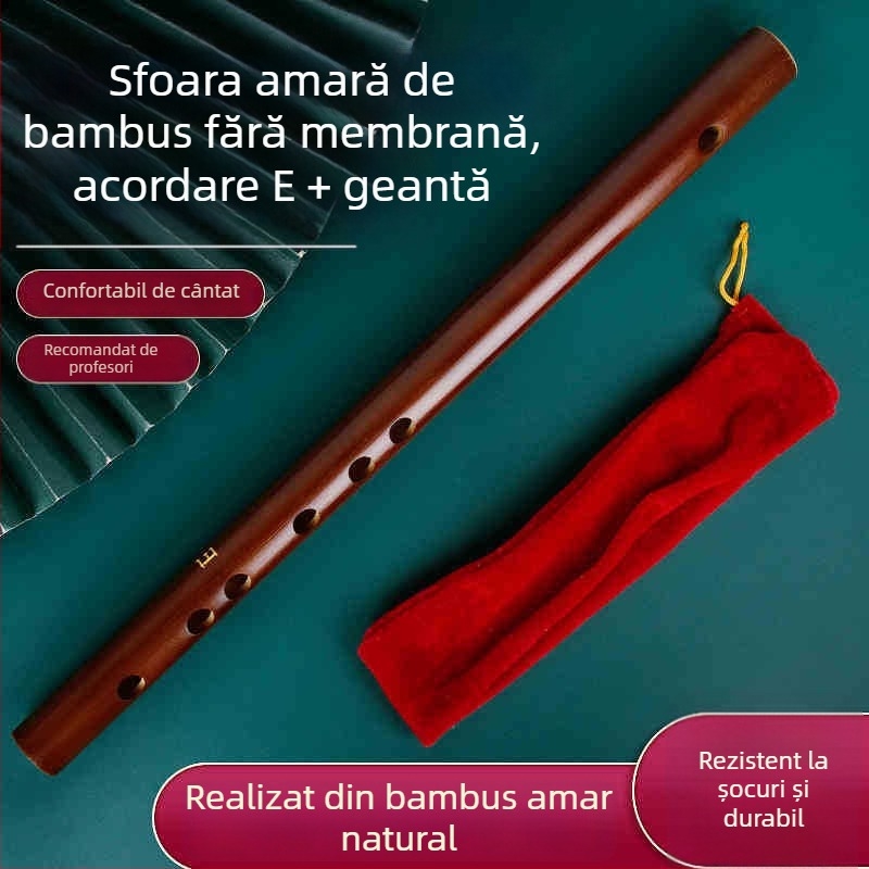 Flaută piccolo, corp din bambus, modelul 200, pentru începători, include husă din flanelă.