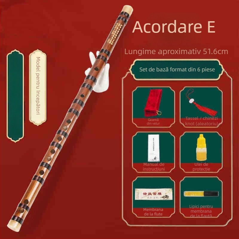 Flaută piccolo, corp din bambus, modelul 200, pentru începători, include husă din flanelă.