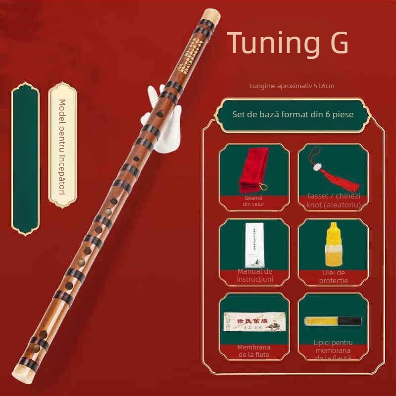 Flaută piccolo, corp din bambus, modelul 200, pentru începători, include husă din flanelă.