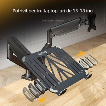 Stand combinat pentru laptop și monitor cu ecrane duale și tavă suspendată — bază de ridicare 2 în 1, oțel laminat la rece, model Tp0071