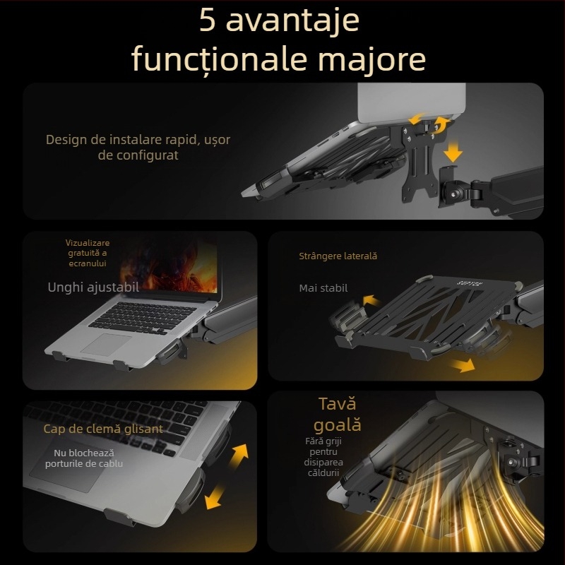 Stand combinat pentru laptop și monitor cu ecrane duale și tavă suspendată — bază de ridicare 2 în 1, oțel laminat la rece, model Tp0071