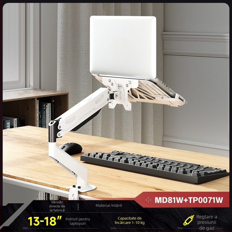 Stand combinat pentru laptop și monitor cu ecrane duale și tavă suspendată — bază de ridicare 2 în 1, oțel laminat la rece, model Tp0071