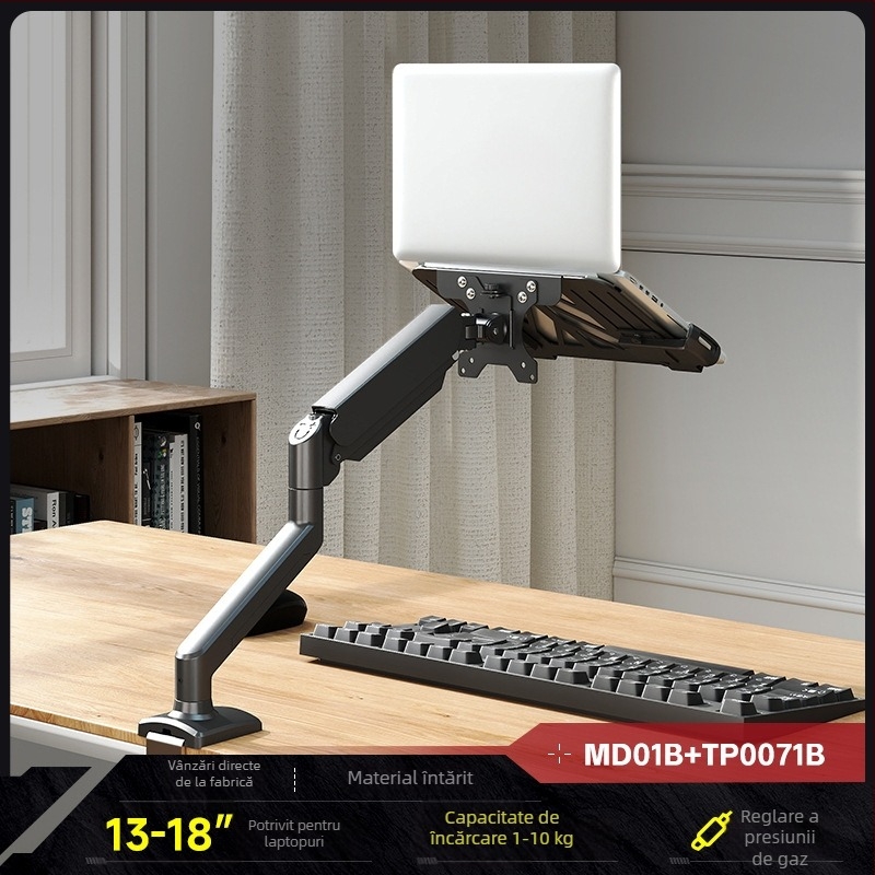 Stand combinat pentru laptop și monitor cu ecrane duale și tavă suspendată — bază de ridicare 2 în 1, oțel laminat la rece, model Tp0071