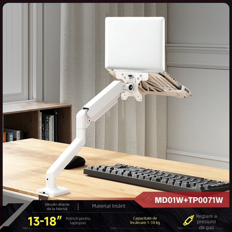 Stand combinat pentru laptop și monitor cu ecrane duale și tavă suspendată — bază de ridicare 2 în 1, oțel laminat la rece, model Tp0071