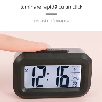 Ceas mic LCD pentru birou, calendar perpetuu, afișaj al zilei săptămânii și iluminare în întuneric