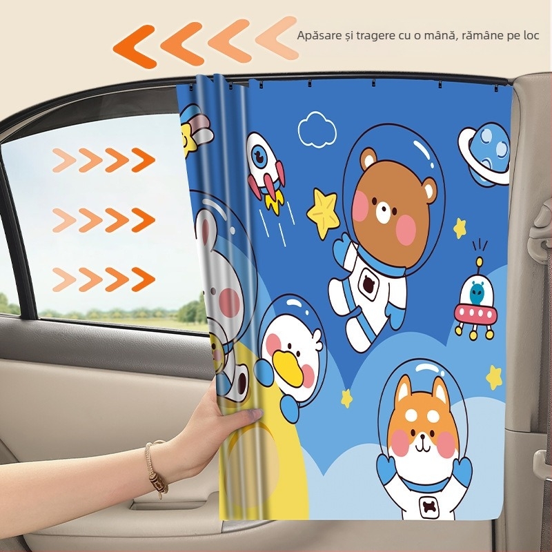 Cortină de umbrire pentru geamul mașinii, cu șină glisantă încorporată; poliester gros opac; tip suspendat; potrivire generală