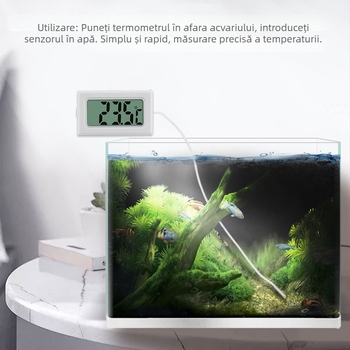 LX Termometru digital pentru acvariu cu afișaj LCD, sondă impermeabilă de 1 m, rezoluție 0,1°C