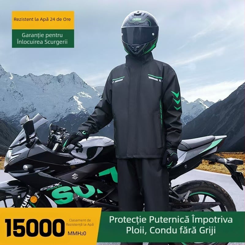 Set despărțit de geacă impermeabilă și pantaloni pentru motocicletă, poliester impermeabil cu strat PU, pentru adulți