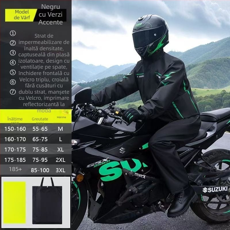 Set despărțit de geacă impermeabilă și pantaloni pentru motocicletă, poliester impermeabil cu strat PU, pentru adulți