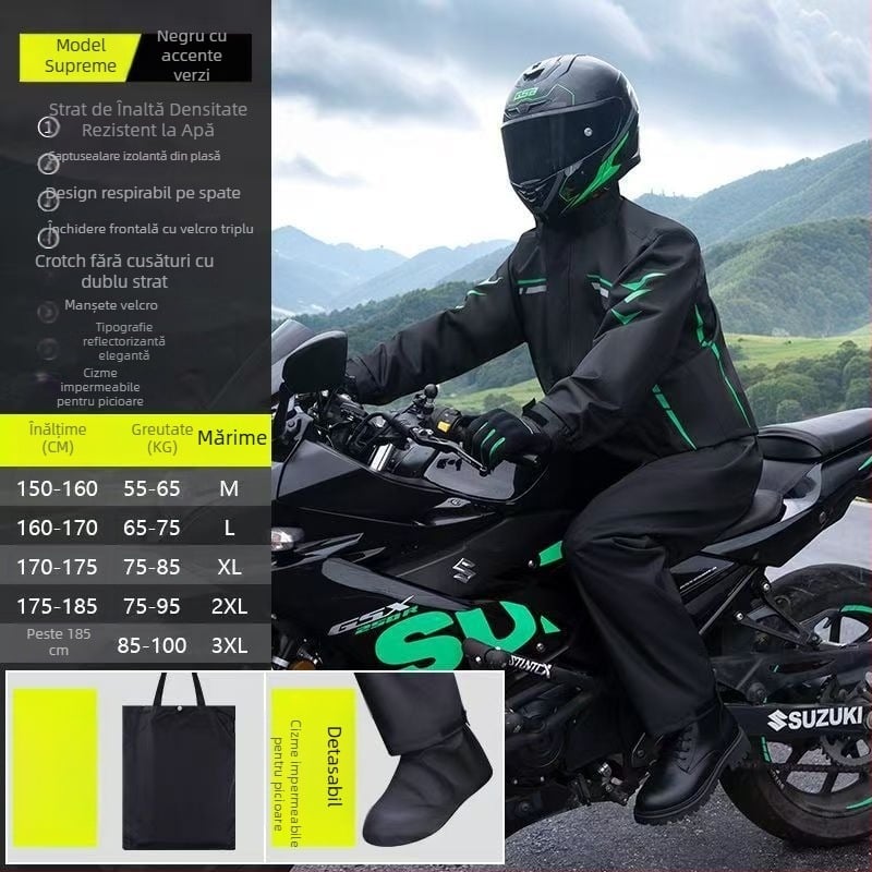 Set despărțit de geacă impermeabilă și pantaloni pentru motocicletă, poliester impermeabil cu strat PU, pentru adulți