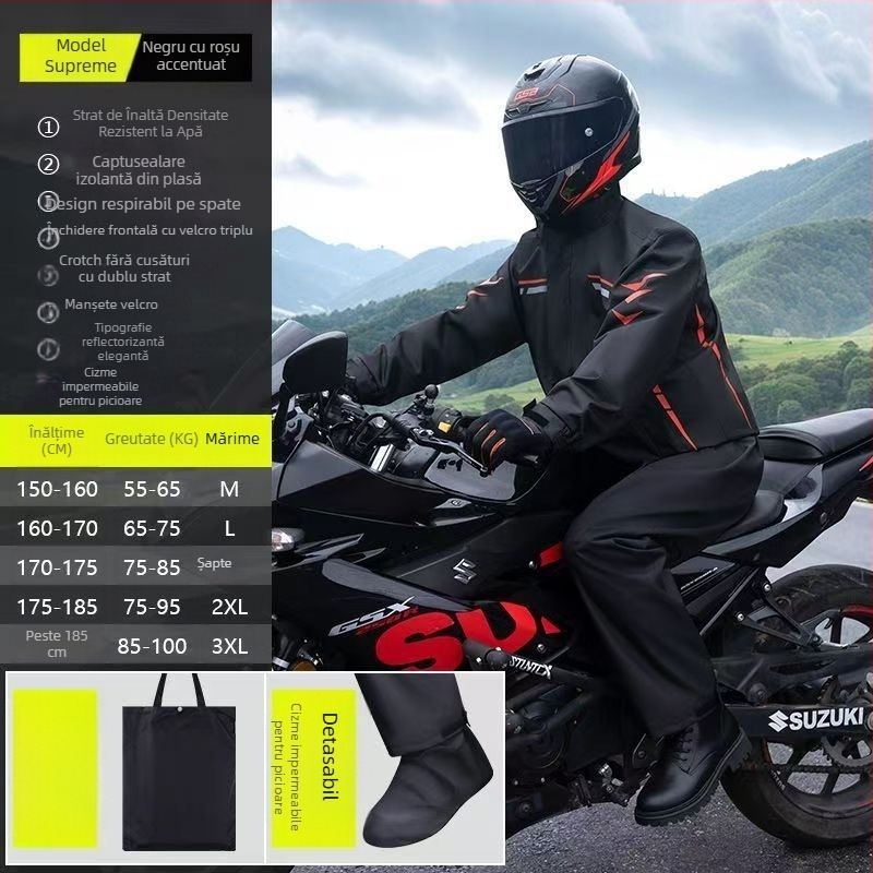 Set despărțit de geacă impermeabilă și pantaloni pentru motocicletă, poliester impermeabil cu strat PU, pentru adulți