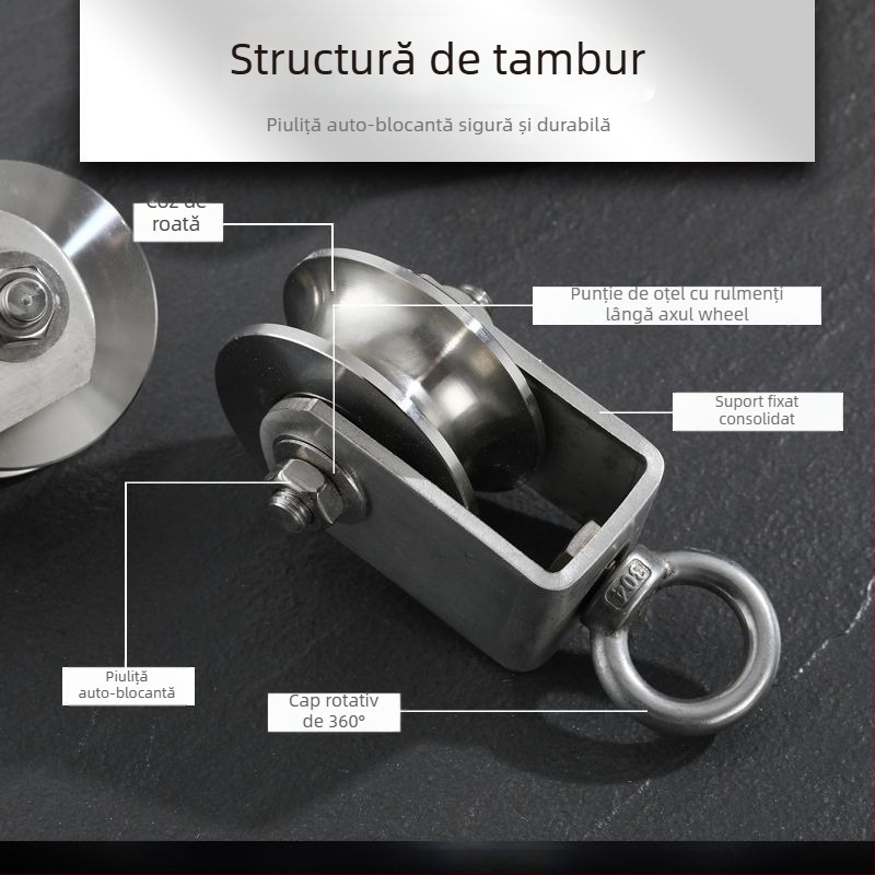 Rolă fixă din oțel inoxidabil 304, cu rulment pentru scriplă de cablu – simplă, cu sarcină înaltă