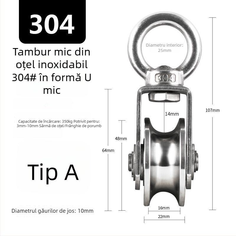 Rolă fixă din oțel inoxidabil 304, cu rulment pentru scriplă de cablu – simplă, cu sarcină înaltă