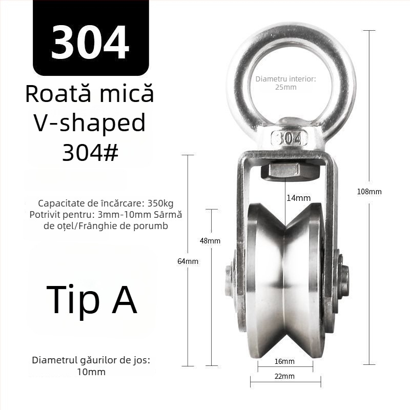 Rolă fixă din oțel inoxidabil 304, cu rulment pentru scriplă de cablu – simplă, cu sarcină înaltă