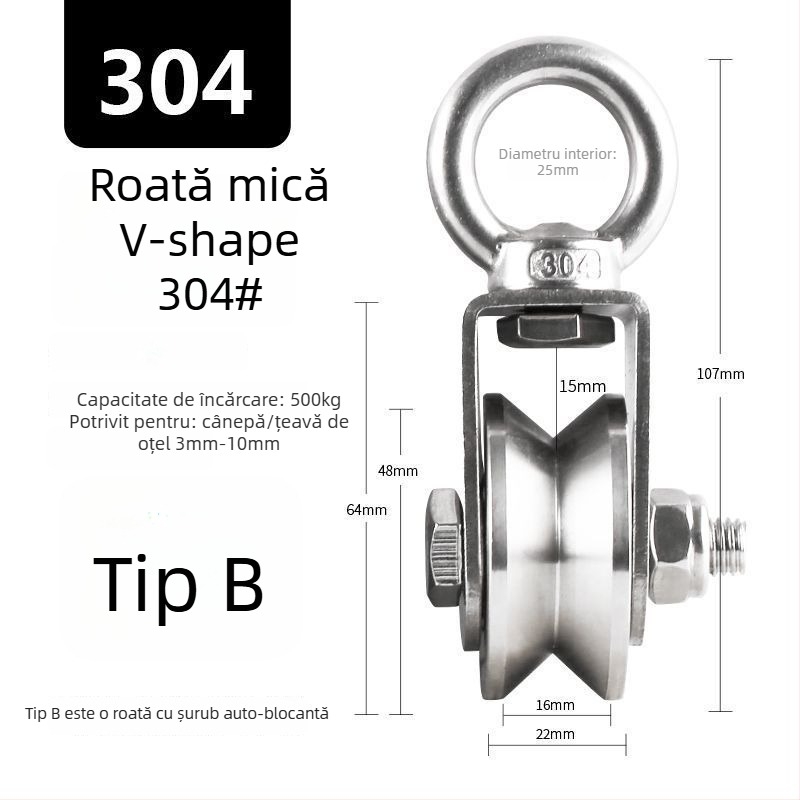 Rolă fixă din oțel inoxidabil 304, cu rulment pentru scriplă de cablu – simplă, cu sarcină înaltă