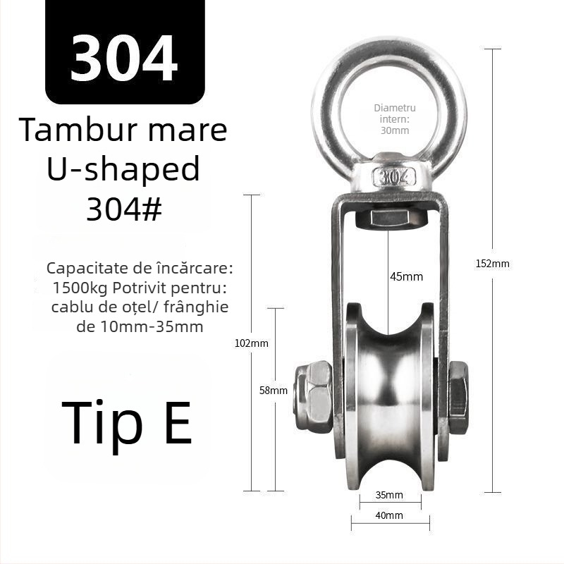 Rolă fixă din oțel inoxidabil 304, cu rulment pentru scriplă de cablu – simplă, cu sarcină înaltă