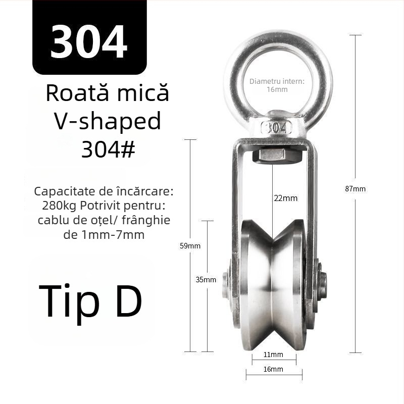 Rolă fixă din oțel inoxidabil 304, cu rulment pentru scriplă de cablu – simplă, cu sarcină înaltă