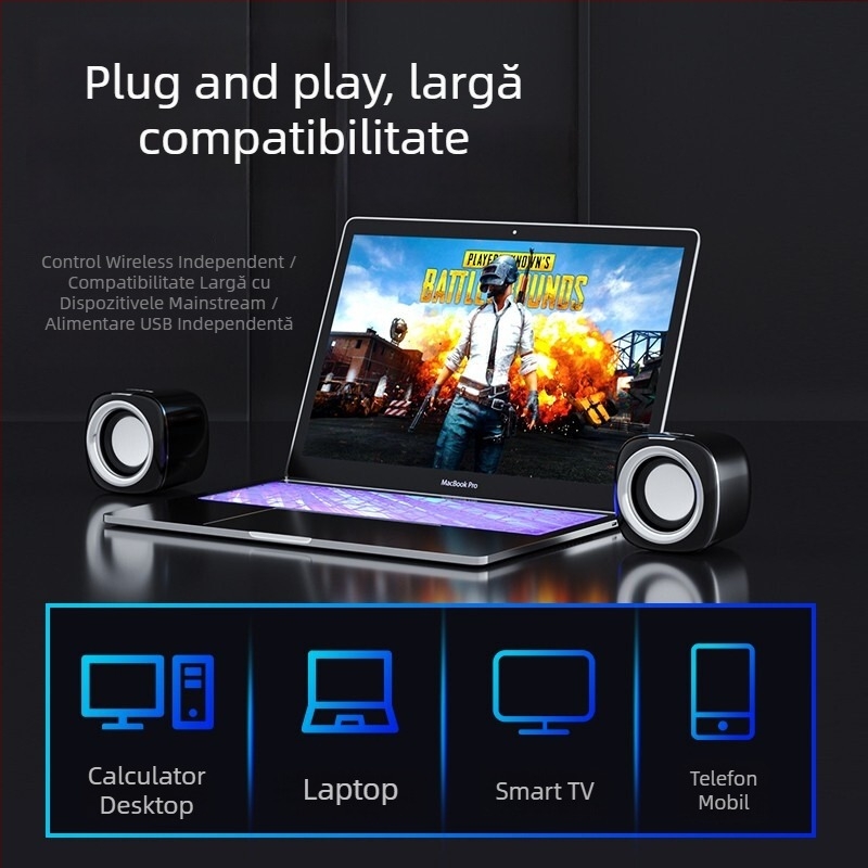 Difuzor pentru notebook USB BT55 cu drivere duale, 130Hz-18kHz, SNR ≥80dB