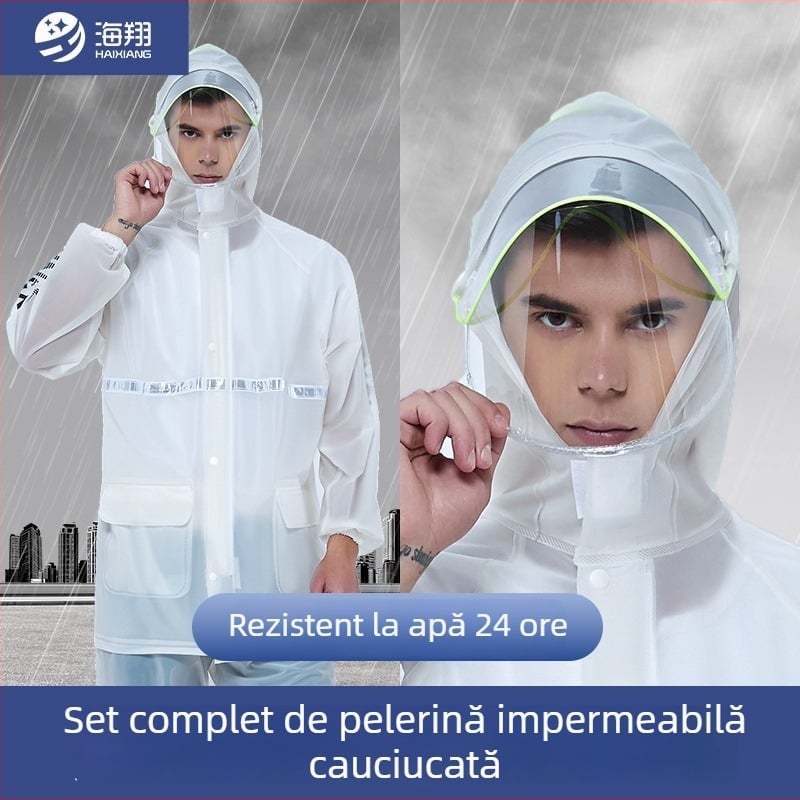 Pelerină impermeabilă split pentru adulți Haixiang, țesătură PVC, transparentă cu benzi reflectorizante, logo personalizat
