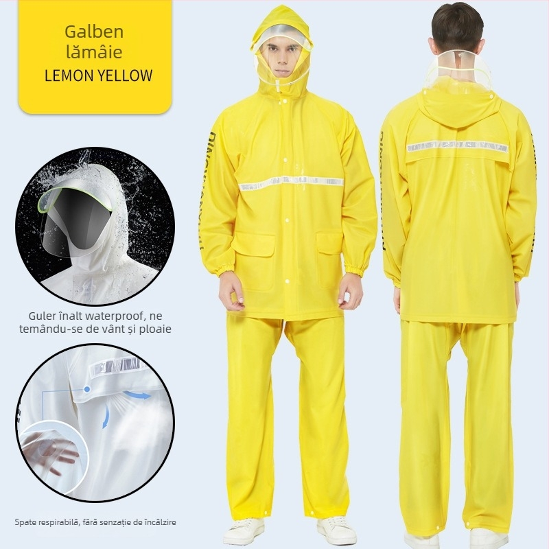 Pelerină impermeabilă split pentru adulți Haixiang, țesătură PVC, transparentă cu benzi reflectorizante, logo personalizat