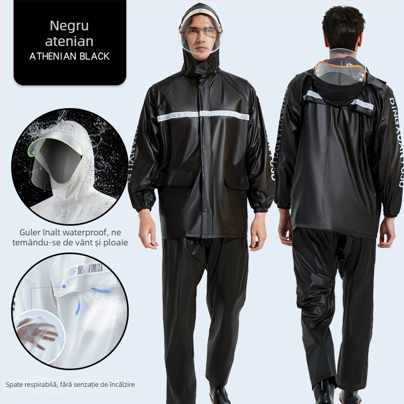 Pelerină impermeabilă split pentru adulți Haixiang, țesătură PVC, transparentă cu benzi reflectorizante, logo personalizat