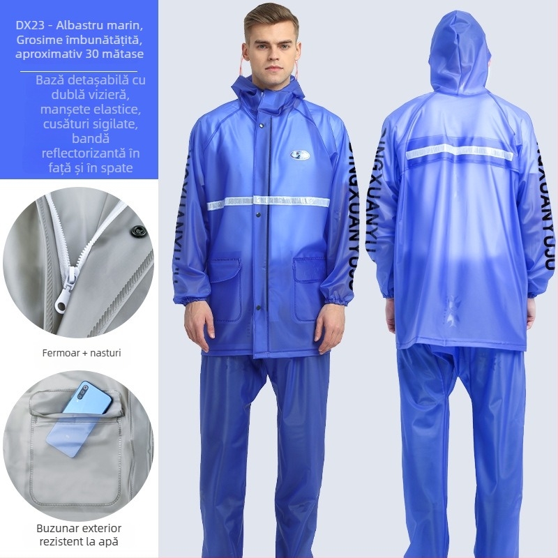 Pelerină impermeabilă split pentru adulți Haixiang, țesătură PVC, transparentă cu benzi reflectorizante, logo personalizat