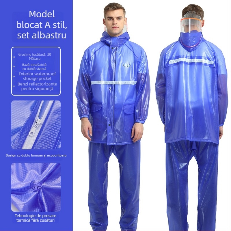 Pelerină impermeabilă split pentru adulți Haixiang, țesătură PVC, transparentă cu benzi reflectorizante, logo personalizat