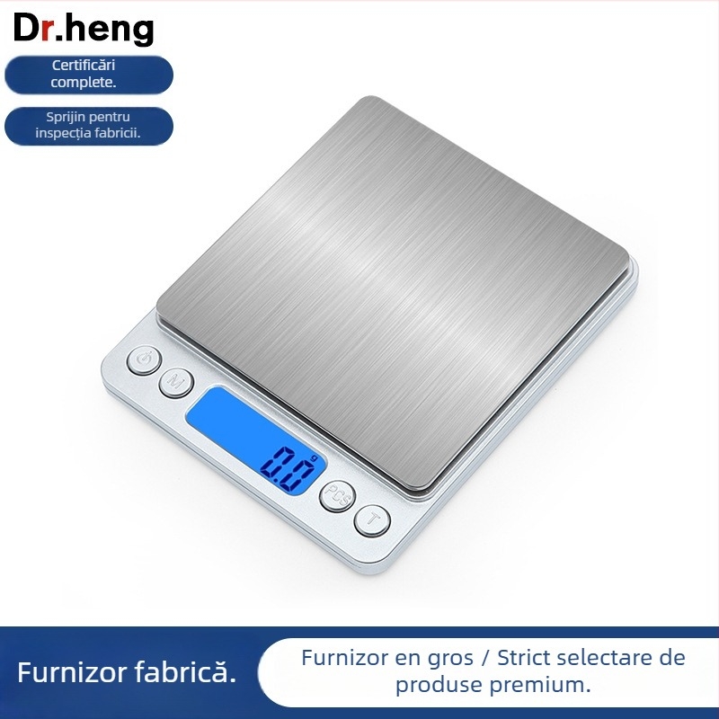 Cântar electronic 0,01 g, dual-use bucătărie/bijuterii, mini, DH-I200, intervale 3 kg/0,1 g și 500 g/0,01 g, alimentare 2 baterii AAA