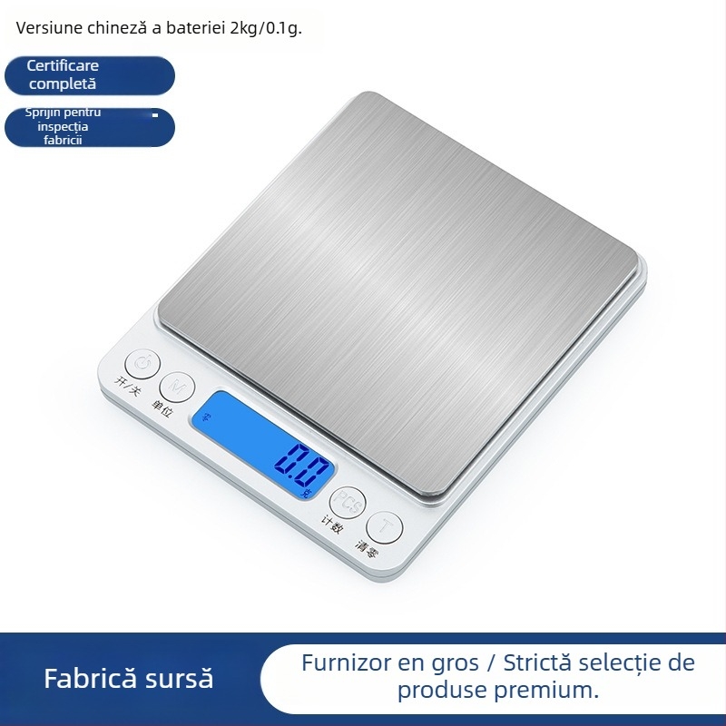 Cântar electronic 0,01 g, dual-use bucătărie/bijuterii, mini, DH-I200, intervale 3 kg/0,1 g și 500 g/0,01 g, alimentare 2 baterii AAA